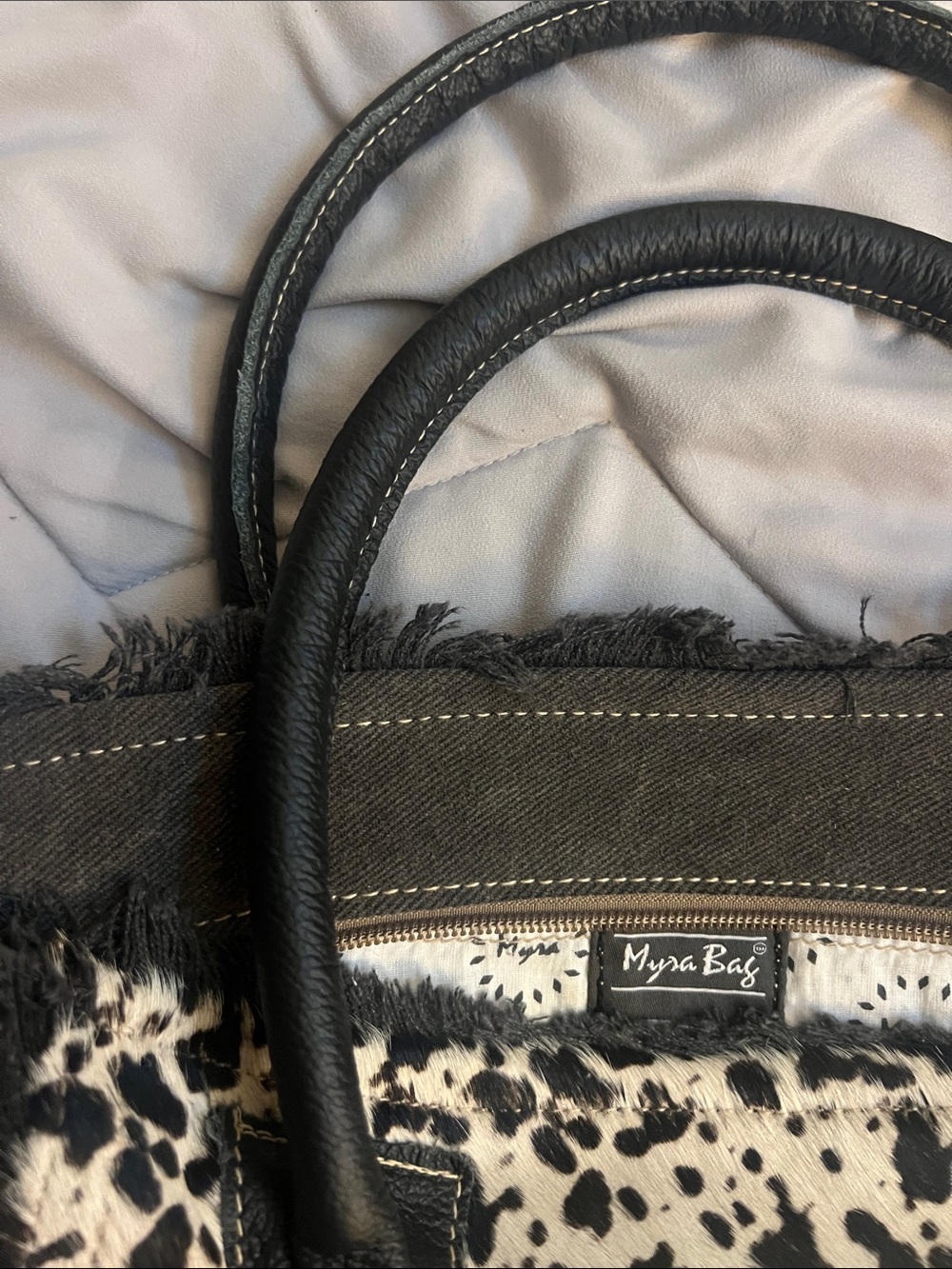 Myra Bag Black and White Spotted Cowhide Tote - Picture 3 of 16